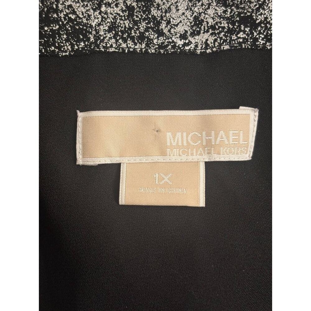 MICHAEL Michael Kors Silver Black Metallic Pleated Blouse 1X Cocktail Glam - Picture 3 of 10